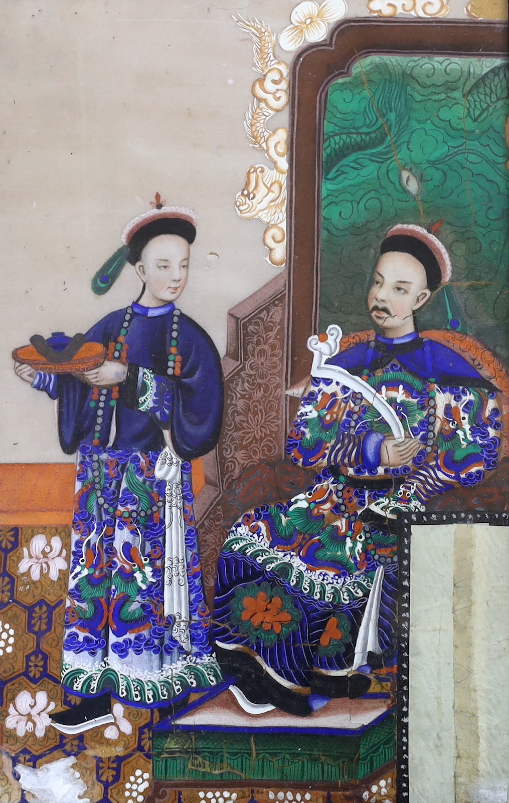 Chinese School, gouache on pith paper, Noble and attendant, 25 x 16cm
